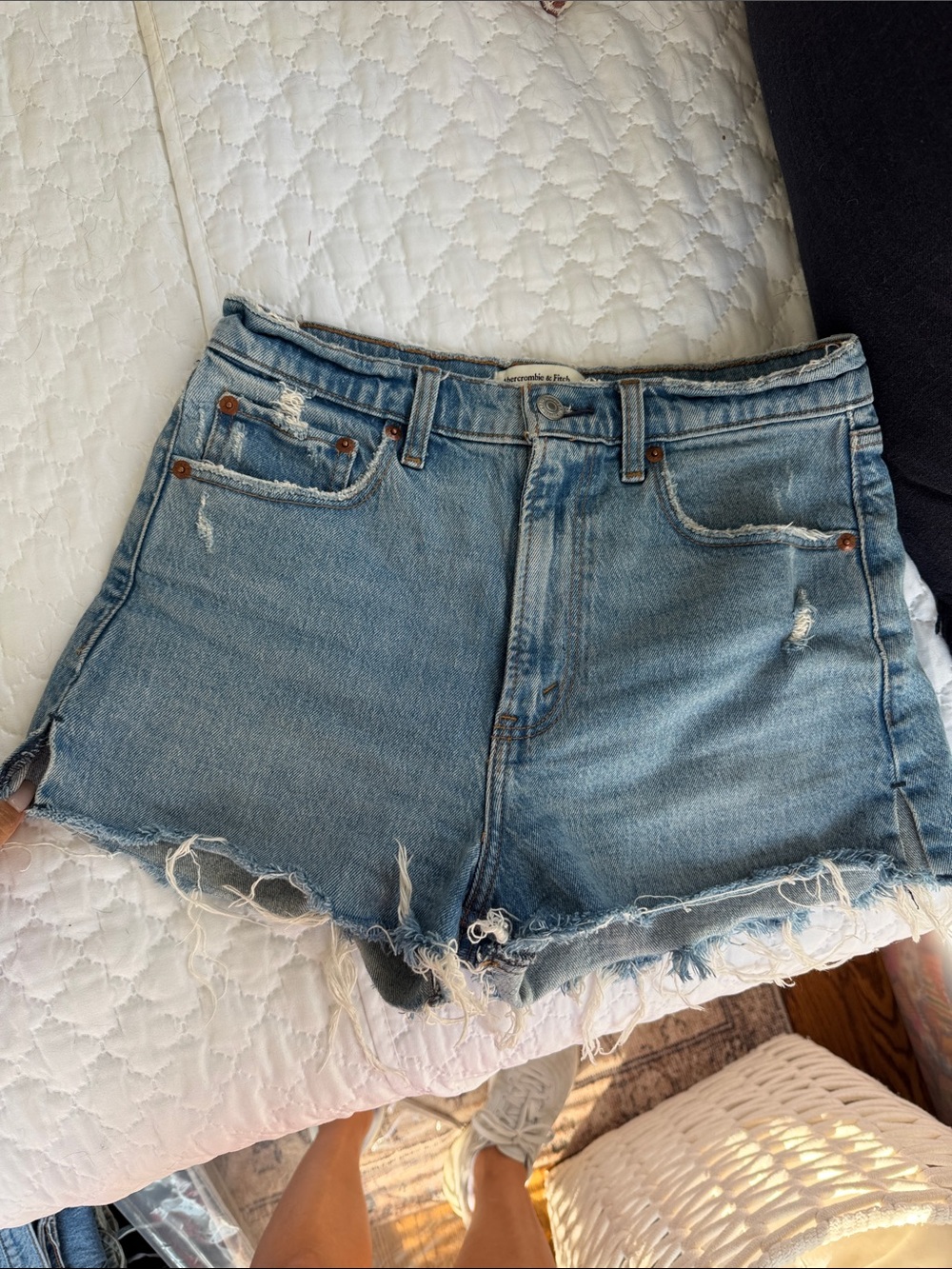 Abercrombie & Fitch Light Blue Distressed Jean Shorts